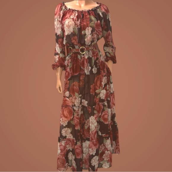Kate & Lily Tiered Ruffled Maxi Dress 12 Floral Fairygrunge Boho Y2K Sheer - Picture 1 of 12